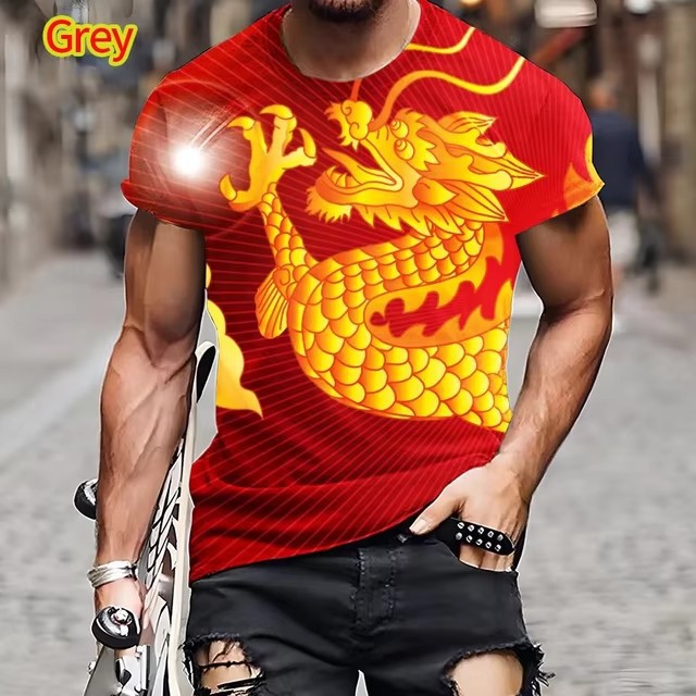 Dragon Pattern T-shirt 3D Printing Men's Short Sleeve Top