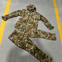 Camouflage Tactical Jacket And Pants Set With Fleece Lining green camo waterproof thermal men’s outdoor jacket and pants set laid flat