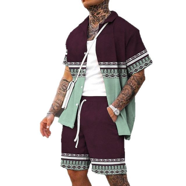 Trendy Wild Printed Men's Simplicity Short Sleeve Shirt Outfit