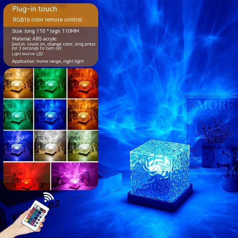 LED Water Ripple Ambient Night Light USB Rotating Projection Crystal Table Lamp RGB Dimmable Home Decoration 16 Color Gifts null