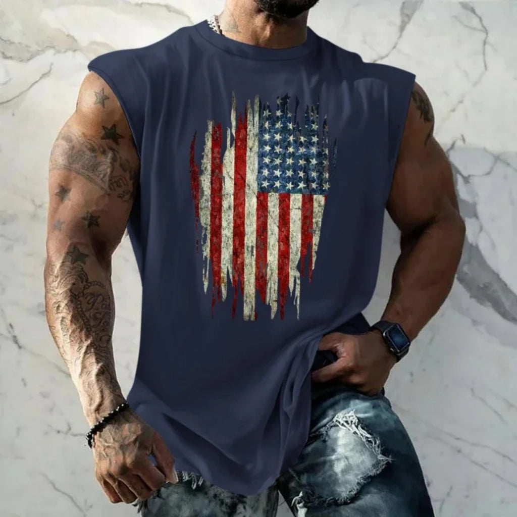Vest American Shield Stripe Plain Pattern Men's Top