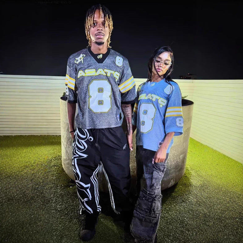 Loose V-neck Sports Fluorescent Sweatshirt T-shirt For Men And Women