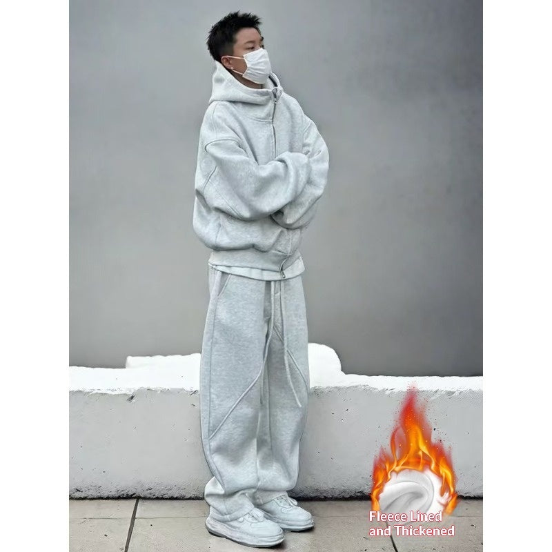 Thickened Casual Sportswear Set For Men Loose Fitting Hooded Jacket And Matching Pantstwo Piece Set