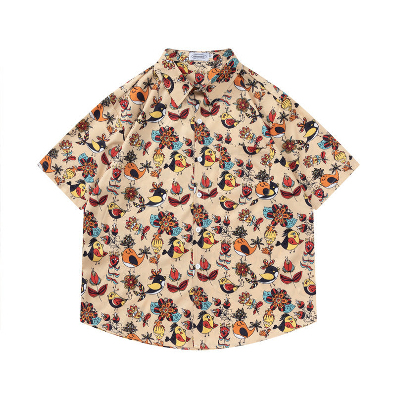 Summer Retro Creative Printed Short-sleeved Shirt For Men