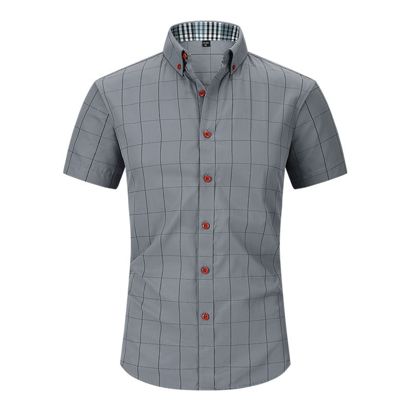 Plaid Men's Short-sleeved Shirt Anti-wrinkle null