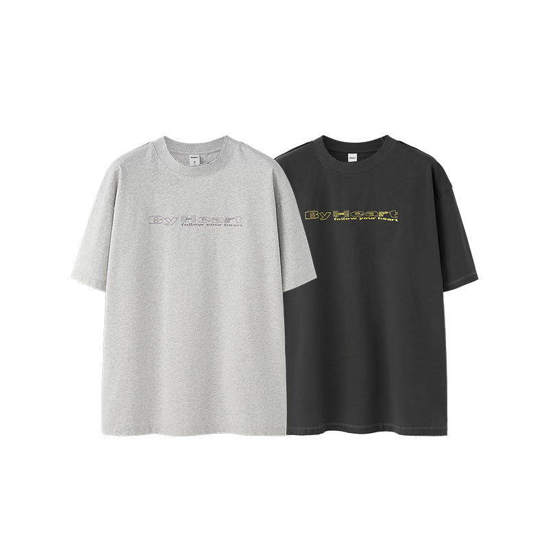 Worn Washed Embroidered T-shirt American Retro