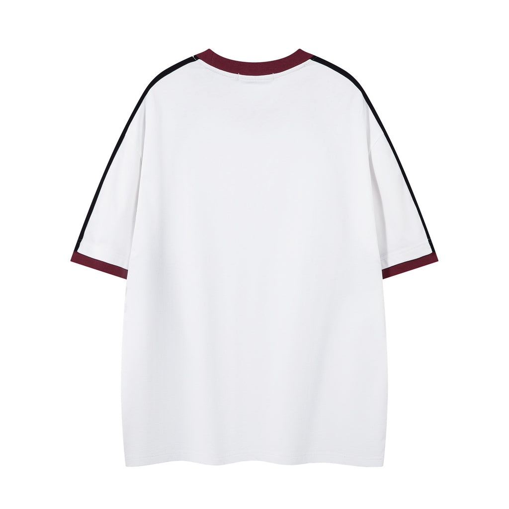 Retro Contrast Color Letter Print Short-sleeve T-shirt Loose Couple's Tops