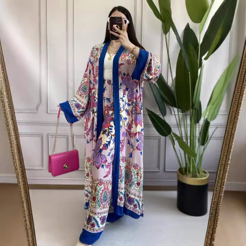 Casual Printed Design Long Shirt Wide Leg Pants Suit null