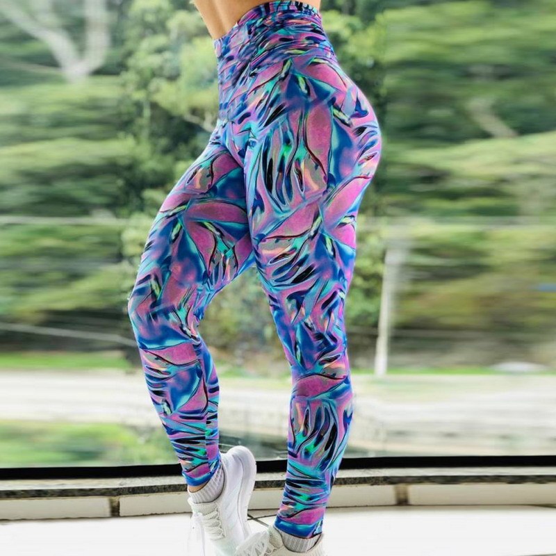 Colorful Sequin Print Gym High Waist Pants null