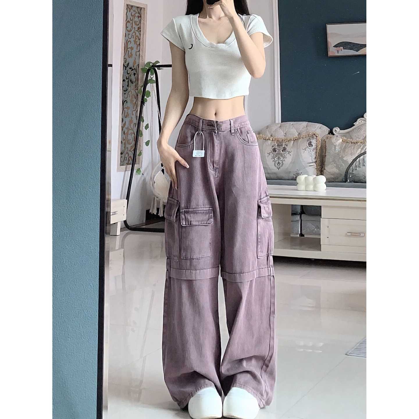 Retro Purple Cargo Jeans Women null