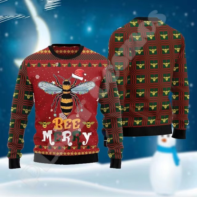 Christmas Chunky-knit Hoodie With Graffiti Tattoo And Vintage Print Unisex Harajuku-style Casual 3D Digital Design