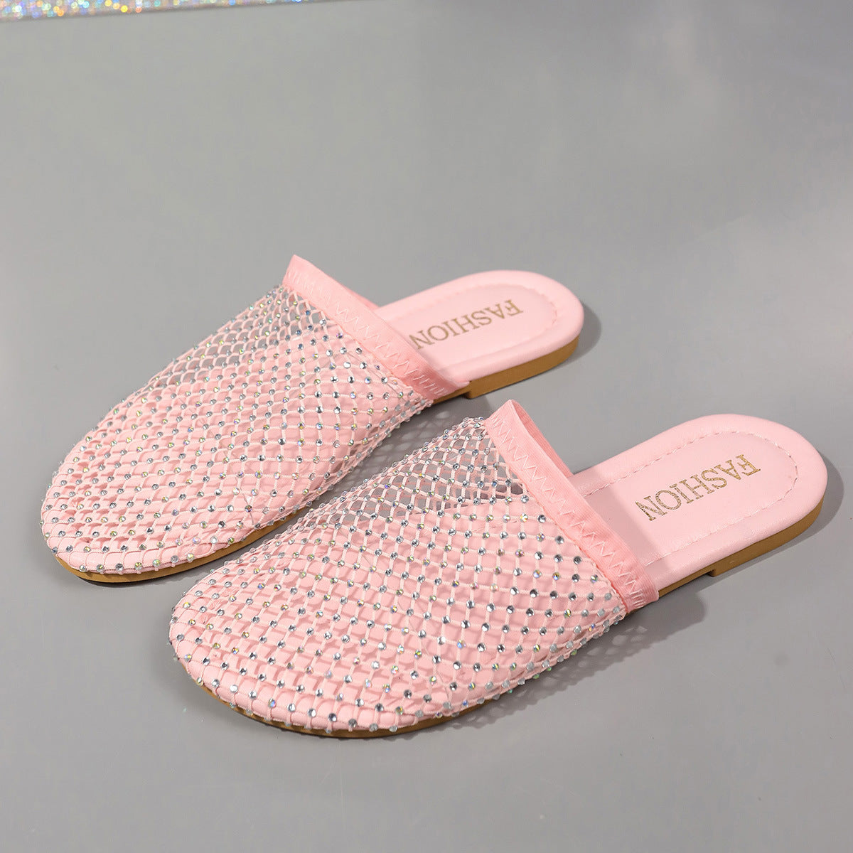 Hollow-toe Transparent Hollow Sandals With Rhinestones Summer Fashion Outdoor Slippers Flat Shoes For Women null