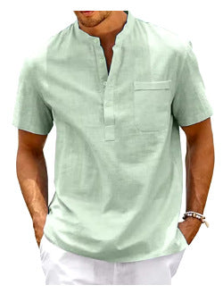 Summer New Men's Solid Color Stand Collar Short Sleeve Polo Shirt