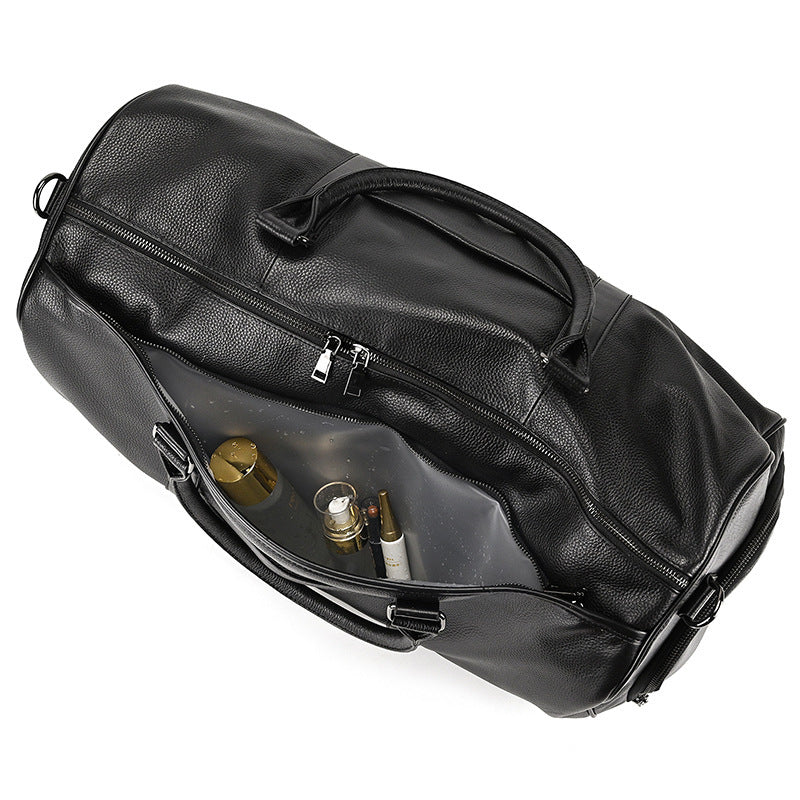 Men's Real-leather Traveling Black Gym Bag null