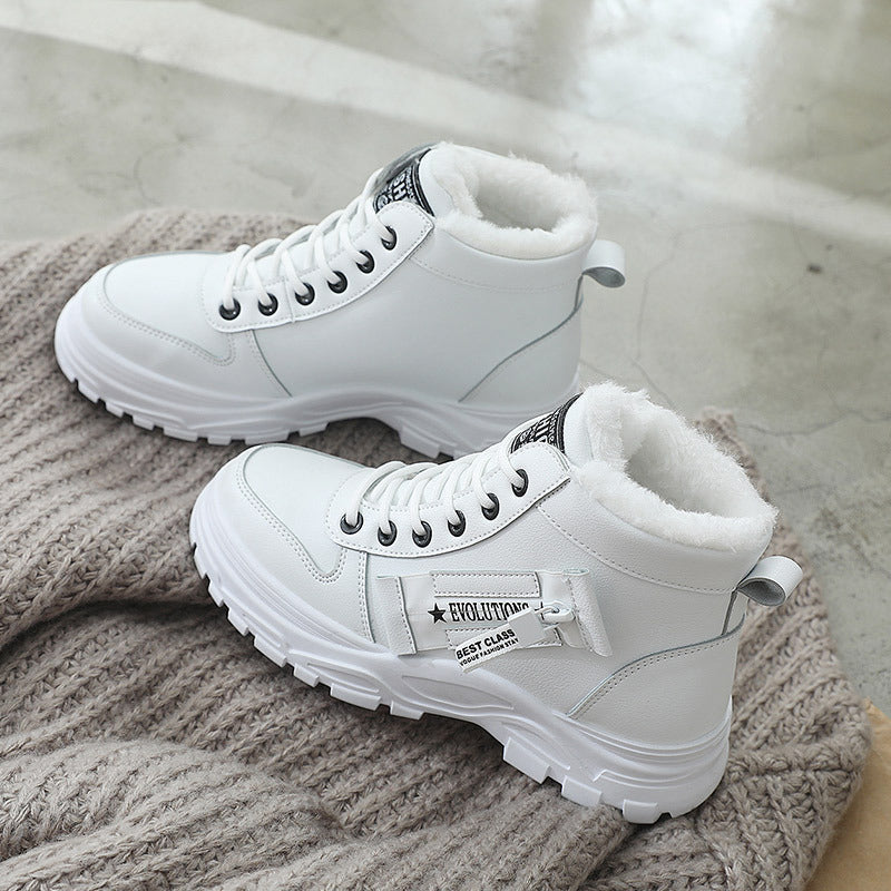 Fleece Lace-up Boots Winter Warm Short Plush High-top Shoes null