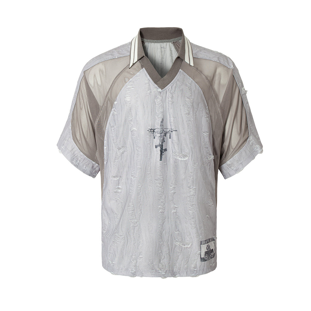 Men's Jersey Damaged Stitching Sweatshirt Lapel T-shirt