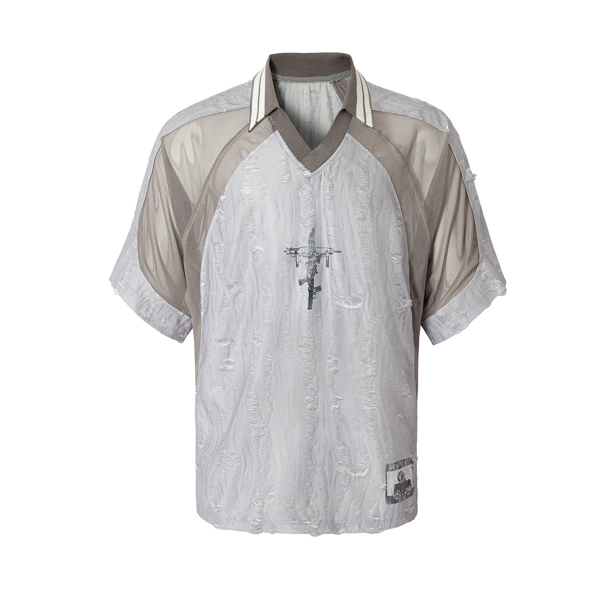 Men's Jersey Damaged Stitching Sweatshirt Lapel T-shirt