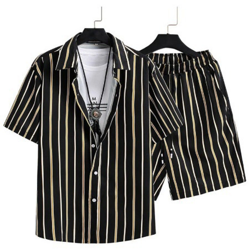 Men's Cardigan Casual Suit Digital Printing Short Sleeve Shorts Suit