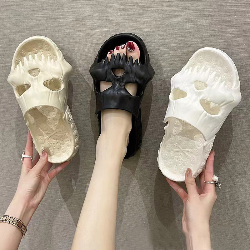 Personalized Skull Design Halloween Slippers Bathroom Indoor Outdoor Funny Slides Beach Shoes null