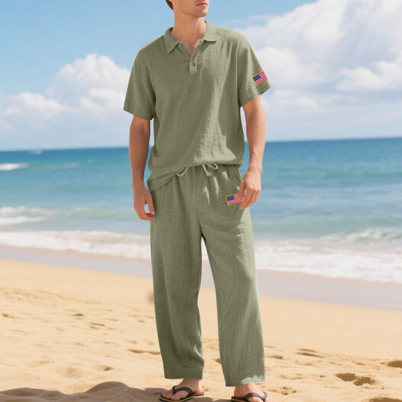 Linen Suit Short-sleeved Trousers Loose Lapels