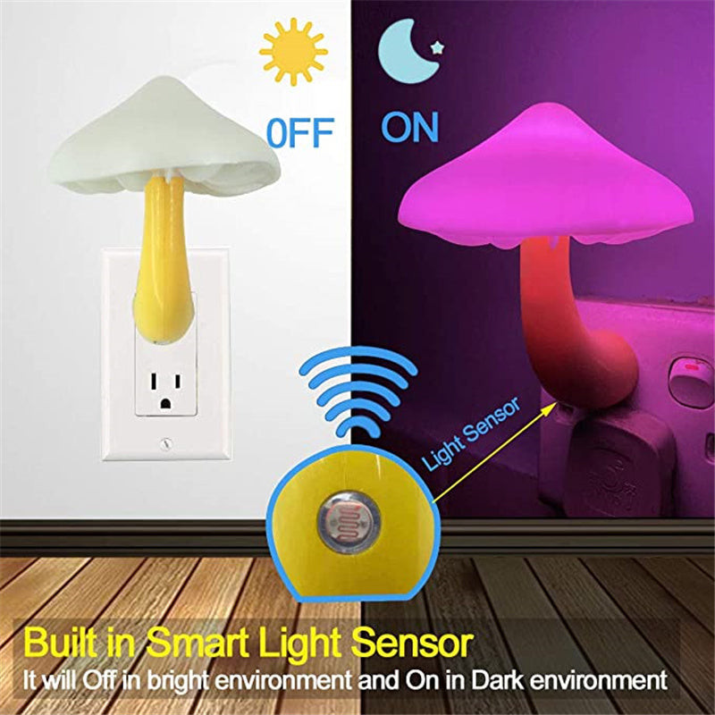 LED Night Light Mushroom Wall Socket Lamp EU US Plug Warm White Light-control Sensor Bedroom Light Home Decoration null