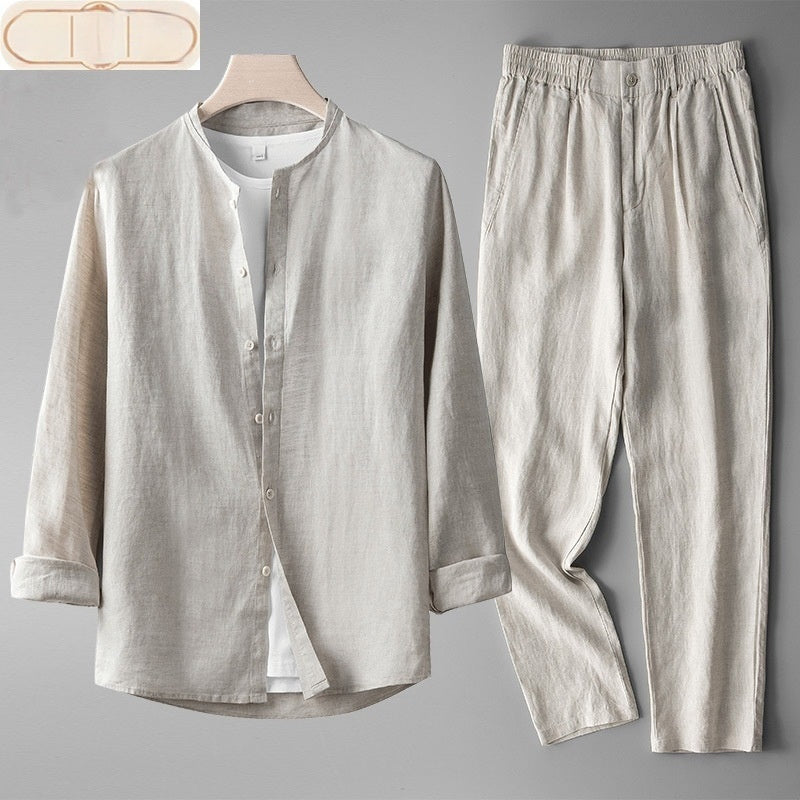 Men's Retro Thin Long Sleeve Linen Tang Suit Outfit
