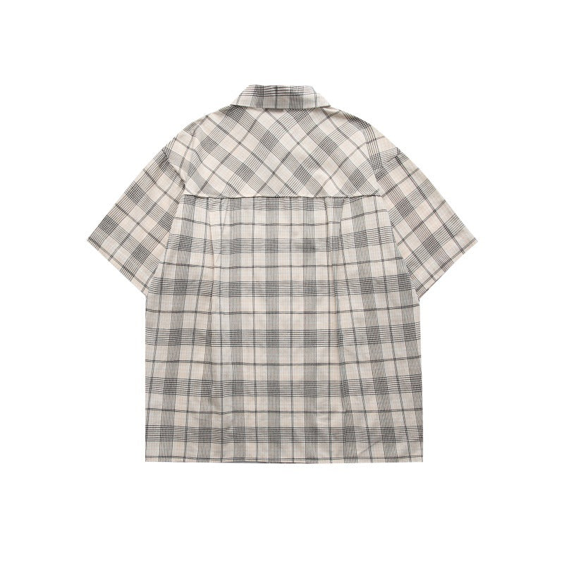 Japanese-style Retro Letter Graffiti Printing Paste Bag Loose Plaid Short Sleeve