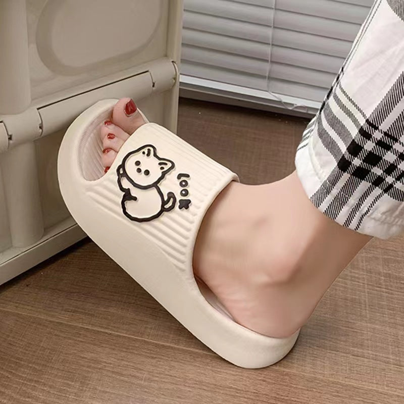 Cute Cat Slippers Summer Women Home Shoes Bath Thick Platform Non-Slip Slides Indoor Outdoor null