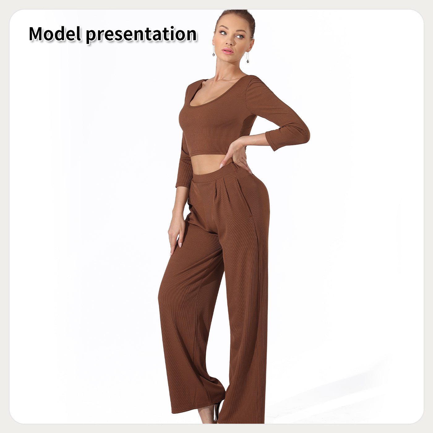 Women's Fashion Simple Solid Color Top Pants Set null