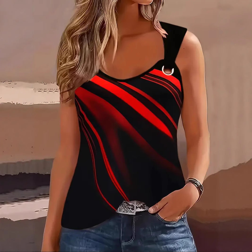 Elegant Round-Neck Sleeveless Colorblock Tank Top For Women