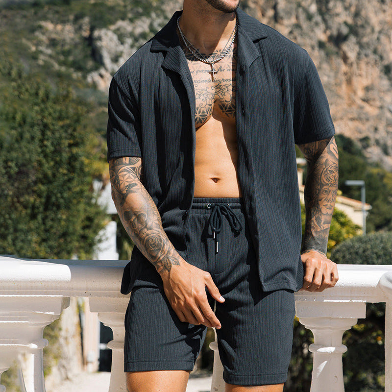 Men's Two Piece Set Short Sleeve Lapel Button Shirts And Shorts Beach Style Suits Men Summer Fashion Clothing Streetwear null