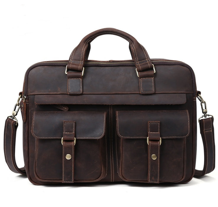 Genuine men''s bags retro men''s business bags briefcase cowhide oblique Bag 15.6 inch Laptop Bag null