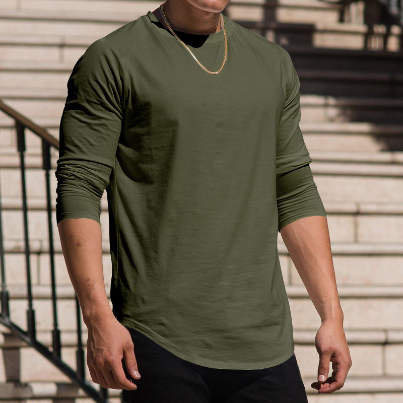 Men's Long-sleeved Casual Round Neck Solid Color Top Bottoming T-shirt