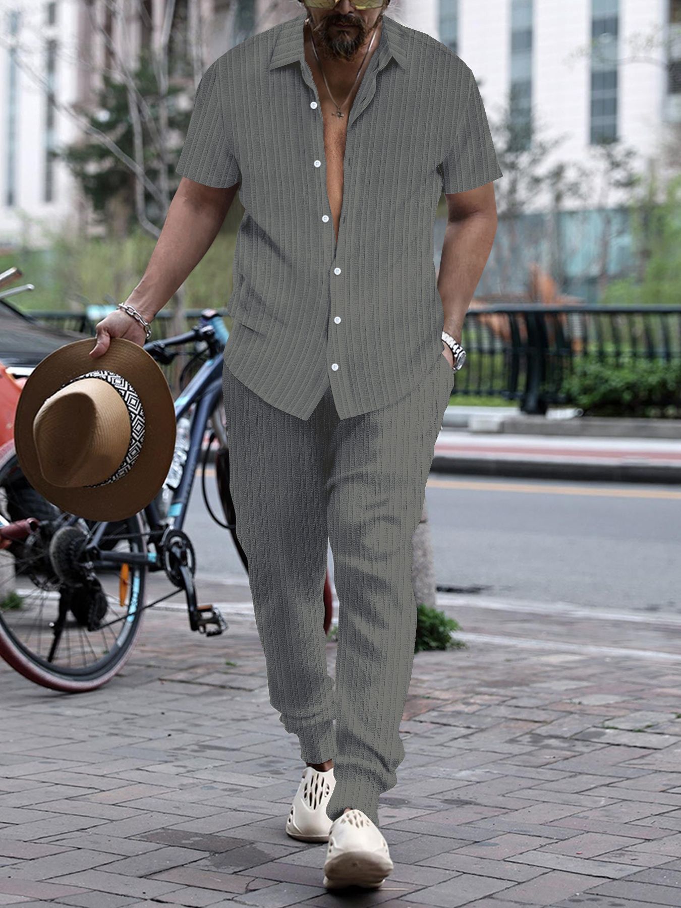 Men's Shirt Casual Loose Short Sleeves Trousers Beach Suit