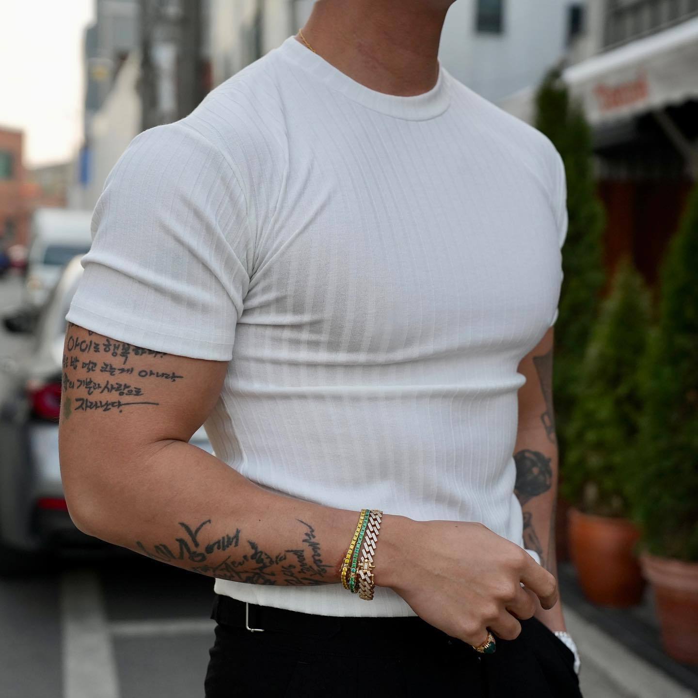 Men's Summer Sports Fitness Casual Round Neck Stretch Crew Neck Short Sleeve null