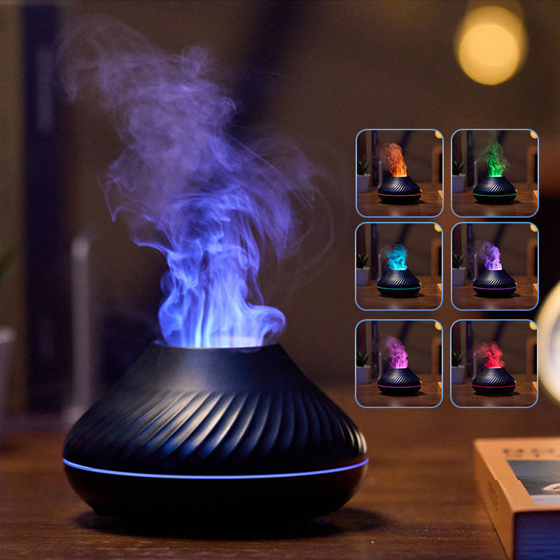 Newest RGB Flame Aroma Diffuser 130Ml 3d Colorful Flame Humidifier Fire Volcano Diffuser Flame null