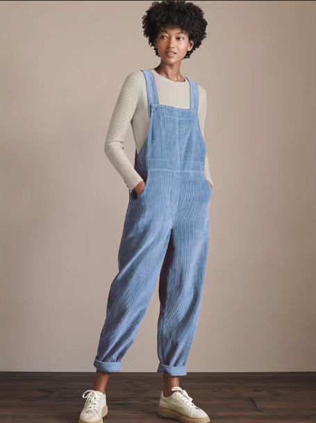 Corduroy Bib Overalls With Buttons And Pockets Fashion Casual Jumpsuit Loose Straight Pnats For Women null