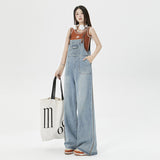 Washed Blue Loose Shoulder Strap Jeans