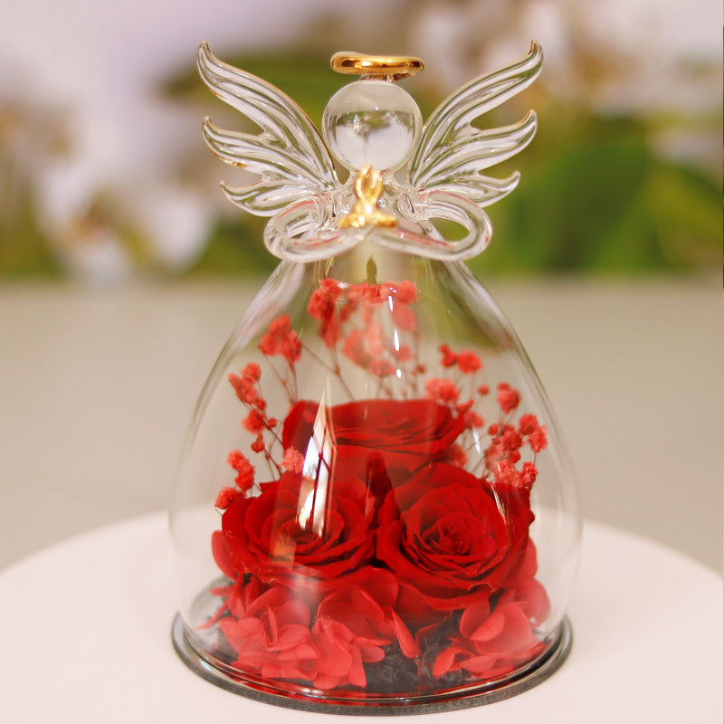 Eternal Flower Gift Box Angel Glass Cover Dried Rose Gift Box For Christmas New Year Valentine's Day Home Decor null