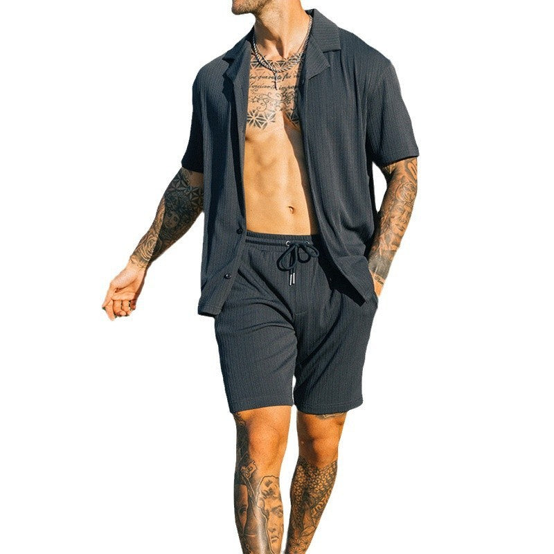 Men's Two Piece Set Short Sleeve Lapel Button Shirts And Shorts Beach Style Suits Men Summer Fashion Clothing Streetwear null