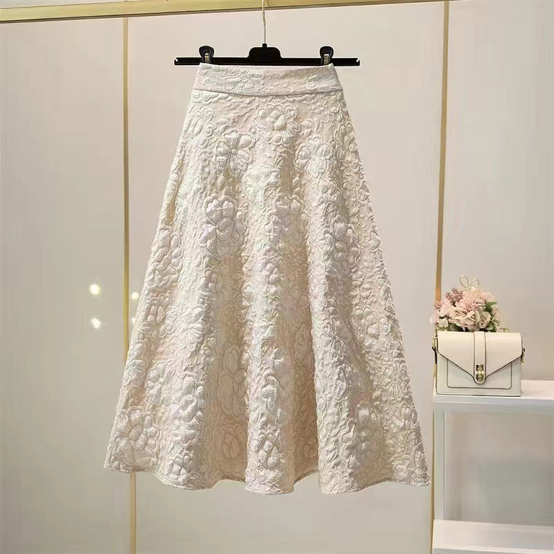 High Waist Hollow-out Floral Large Swing Umbrella Skirt null