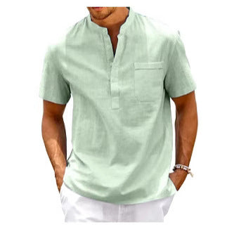 Summer New Men's Solid Color Stand Collar Short Sleeve Polo Shirt
