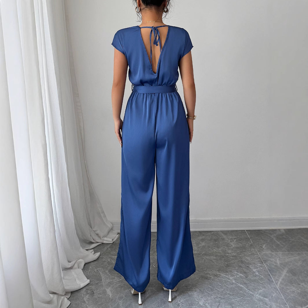 Fashion Wind Deep V High-waisted Wide-leg Jumpsuit Women's Clothing