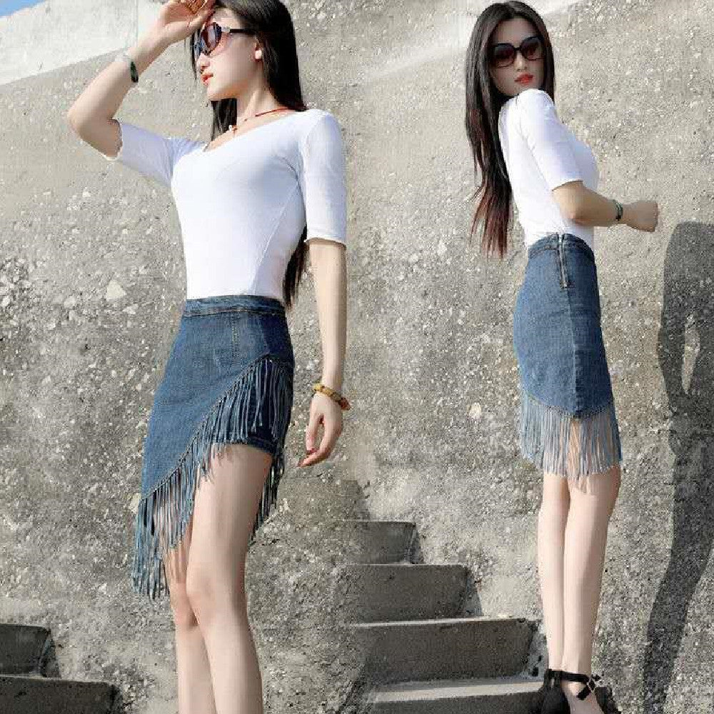 Fashion New Tassel Denim Skirt For Women null