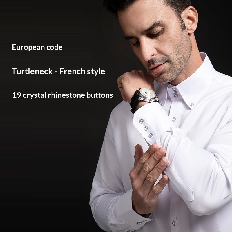 SpringAutumn New Crystal Button Plain Men's High-neck Shirt