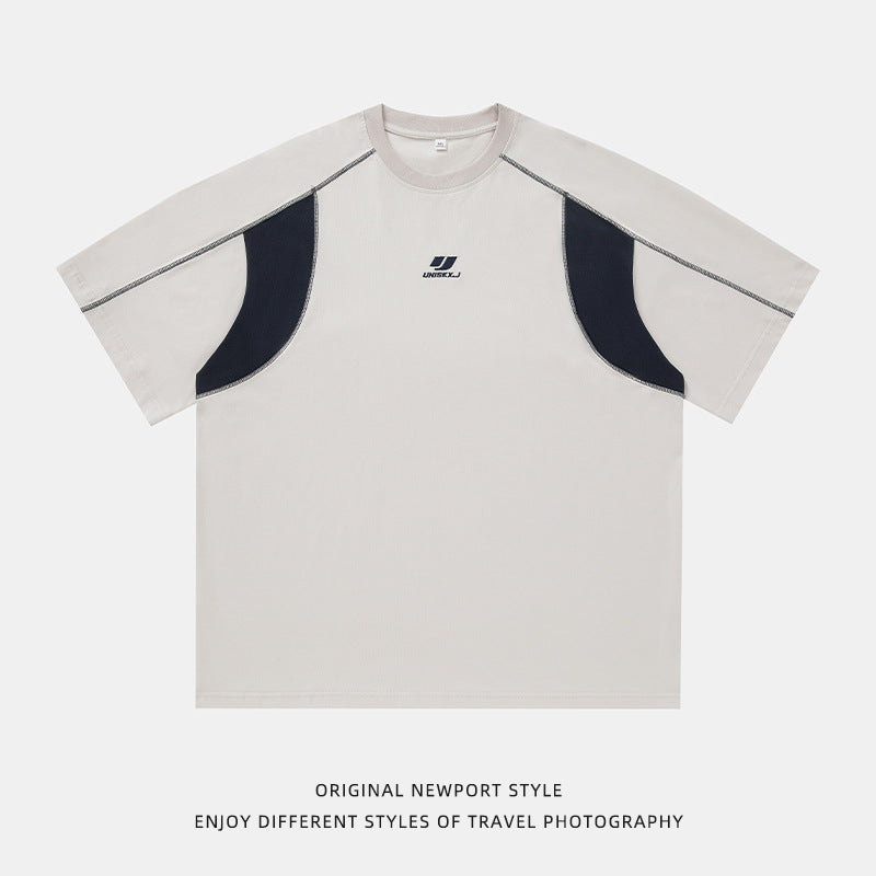 Contrast Color Men's Round Neck Embroidered T-shirt