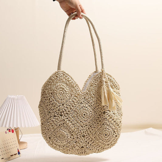 Hollow Tassel Straw Bag Large Capacity Shoulder Woven Bag null