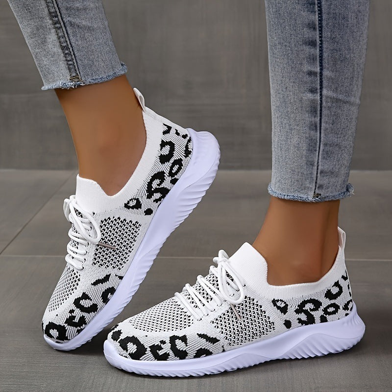 White Shoes Women Leopard Print Lace-up Sneakers Sports null