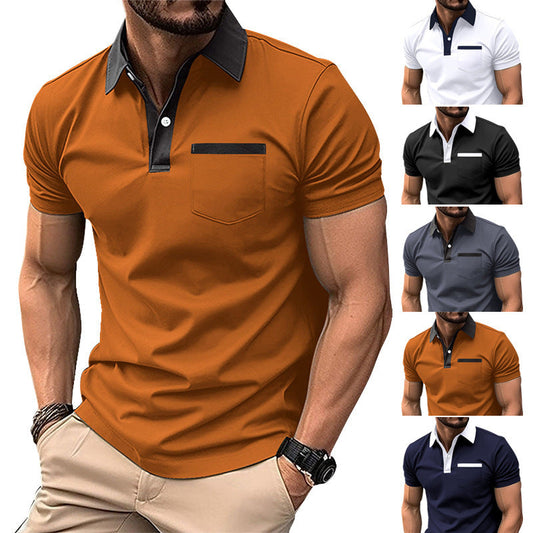 Lapel Fashion Slim Pocket Short-sleeved T-shirt Polo Shirt Men Clothing null