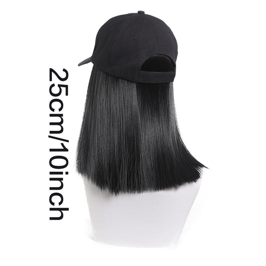 25.4 cm Synthetic Straight Hair Black Baseball Cap for Women, Heat Resistant Fiber Hat Suitable for Daily Casual Use Dropshipman